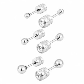 Stjarna 3 Pairs Earrings, Screw Type, Ball, Zirconia, Surgical Stainless Steel, Hypoallergenic Metal, Inconspicuous, Men's, Women's, Stainless Steel, No Gemstone