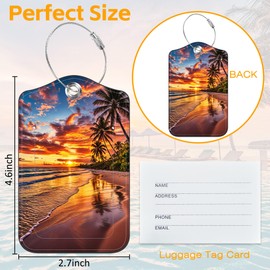 Luggage Tags for Suitcase 3 PCS Sunset Beach Coconut Trees Leather Travel Luggage Tag with Stainless Steel Loop Name ID Label Privacy Cover for Women Men Travel