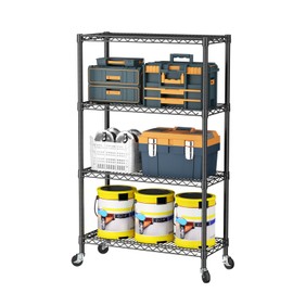 SINGAYE 4 Tier Adjustable Storage Shelf with Wheels Heavy Duty Shelving Unit Rack Shelves Wire for Garage Office Pantry Kitchen 14" Dx36 Wx58 H 1400LBS Black