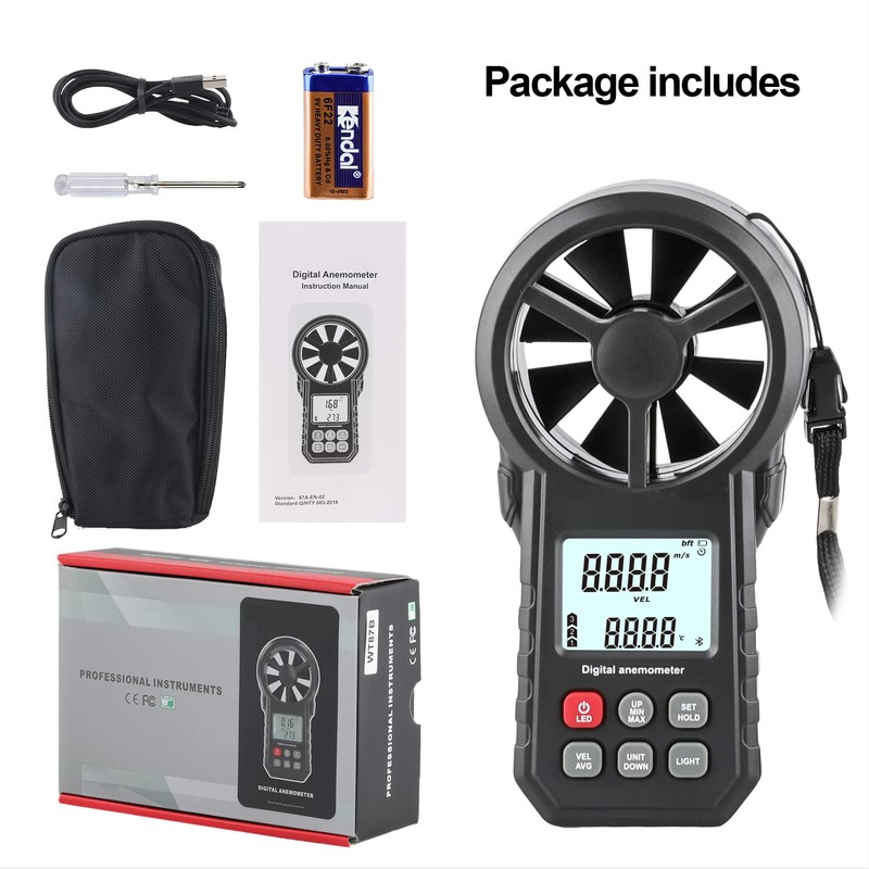 Digital Wind Gauge Anemometer, Portable Air Flow Meter with USB