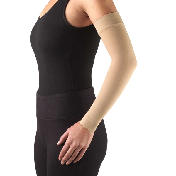 Truform Lymphedema Compression Arm Sleeve, 20-30 mmHg Post Mastectomy Support, Beige, Large