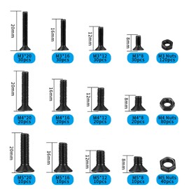 480 Pieces Screws and Nuts Assortment Kit, M3 M4 M5 Hex Socket Screws Nuts Set, Flat Head Screws Nuts, with 3 Pieces Wrenches (480)