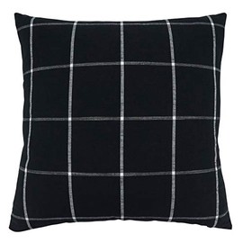 SARO LIFESTYLE Hester Collection Large Plaid Pillow Cover, 20", Black