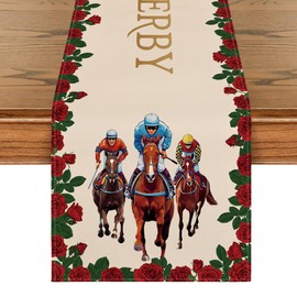 Artoid Mode Horse Race Run for The Roses Kentucky Derby Table Runner, Sports Festival Kitchen Dining Table Decoration for Home Party Decor 13x72 Inch