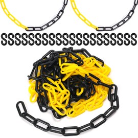 Wokape 1Pcs 5M x 6mm/ 16.5 Ft x 0.23 Inch Yellow-Black Plastic Chain, Safety Chain Barrier with 20 Connector Hooks for Crowd Control Traffic Control Parking Space Management
