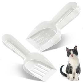 Bokon 6 Pack Disposable Cat Litter Scoop with Wide Slats Plastic Travel Kitty Poop Scooper for Cat Rescue Center Temporary Use When Traveling with Pets(White)