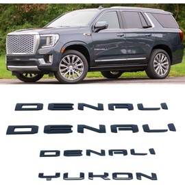 4Pcs Denali Yukon Emblems Door Rear Tailgate Letters Nameplate 3D Badge Replacement for 2021-2023 Yukon Yukon XL (Glossy Black)