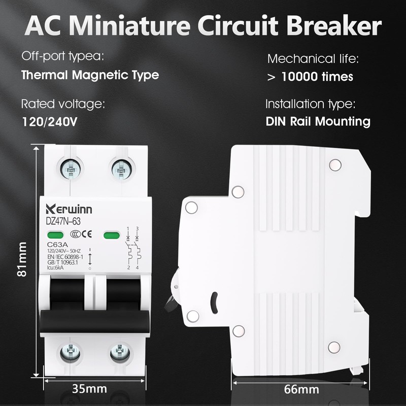 KERWINN Miniature Circuit Breaker 120V/240V ac Circuit Breaker 2Pole 20Amp