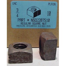 AmericanItegratedSupply.com 3/4-10 REGULAR SQUARE NUTS STEEL PLAIN 1-1/8 AF X 21/32 TH  (10)