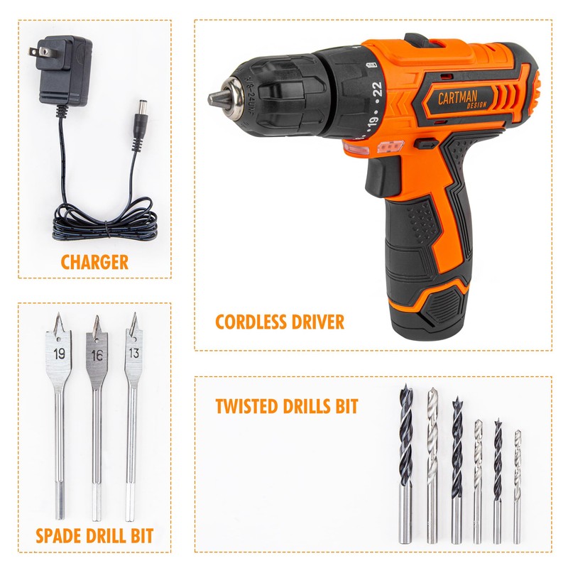 CARTMAN Power Tool Combo Kits with 12V Cordless Drill, Professional