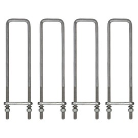 18" Square U-Bolt Kit with 1/2" x 4-1/4" Tie Bars & Hardware, 5/8" Diameter - Grade 8, Hot Dip Galvanized (4 Pack)