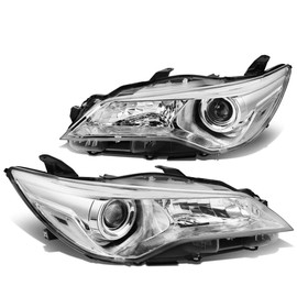Auto Dynasty Headlights Assembly Compatible with 2015 2016 2017 Toyota Camry XV50, Driver and Passenger Side Halogen Headlamps Replacement w/Projector Low Beam, Chrome Housing Clear Corner