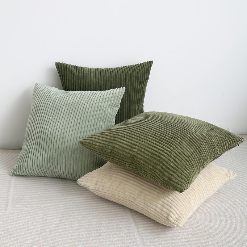 Pack of 2 Moss Green Corduroy Decorative Throw Pillow Covers