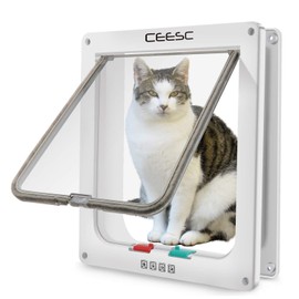 CEESC Extra Large Cat Door (Outer Size 11"x9.8"), Weatherproof, White, ABS Material, 4-Way Locking Flap for Cats & Dogs up to 25.54 lbs