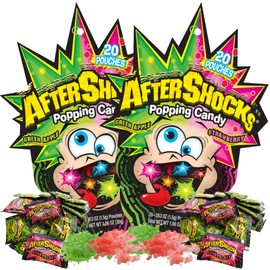 Needzo Aftershocks Green Apple and Strawberry Individually Packaged Extreme Sour Popping Rocks Candy, Fizzy Fun Novelty Candies, 40 Packets, Pack of 2