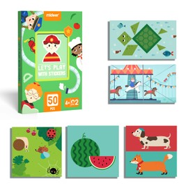 Mideer 2 in 1 Advanced Paper Cutting Sticker Playing Paper Kit 50 Pcs, Fun Cutting and Stick Activity Book for 3-5, Step by Step Paper Cutting Set Let's Play with Stickers Level 02