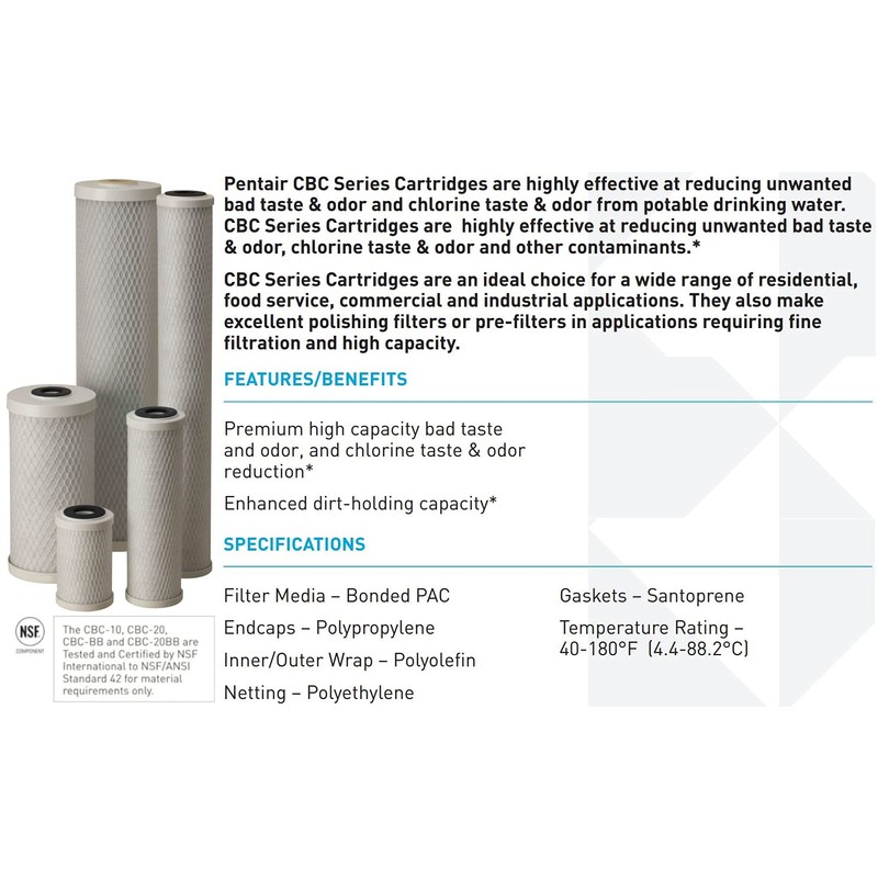 Pentair Pentek CBC-10 Carbon Water Filter, 10-Inch, Under Sink Carbon