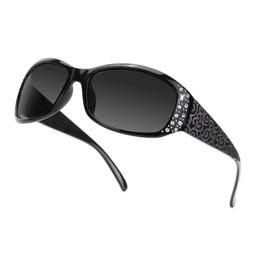 TJUTR Polarised Sunglasses Womens with UV400 Protection Wraparound Shades with Rhinestone Design and Wave Pattern Temple for Driving, Hiking & Travel