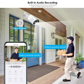 MWRCTV 5MP 1616P POE IP Security Surveillance 3.6mm HD Lens Bullet Camera with Mic/Audio, 3pcs Smart Dual Light AI Color Night Vision, IP67 Waterproof, Compatible NVR/RSTP