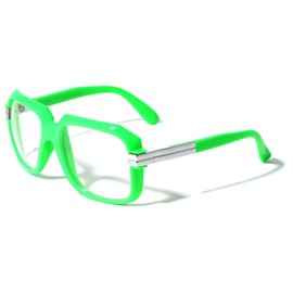 Gazelle Emcee Oversized Square Sunglasses Neon Frames w/Clear Lense (Neon Green & Silver Frame, Clear Lenses)