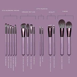 EIGSHOW - Juego de brochas de maquillaje profesional para base, correctores en polvo, sombras de ojos, maquillaje, 15 piezas para ojos, cara, crema líquida, kit de brochas de cosméticos (morado)