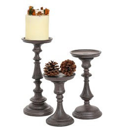 Sungmor Rustic Cast Iron Pillar Candle Holder, 5.9" Tall Vintage Candlestick Holders, Table Centerpiece Metal Candle Holder, Farmhouse Candle Stand for Fireplace Shelf Home Decor