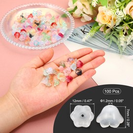 PATIKIL Glass Trumpet Flower Beads, 100 Pcs Gradient Flower Bead Charm for DIY Craft Decorations, White