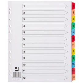 Q-Connect 1-12 Index Extra Wide Reinforced Multi-Colour Tabs