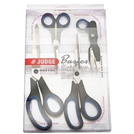 Judge JZ445 Set of 4 Scissors, Right Handed Scissors with Soft Grip Handles and Stainless Steel Blades, Dishwasher Safe - 25 Year Guarantee
