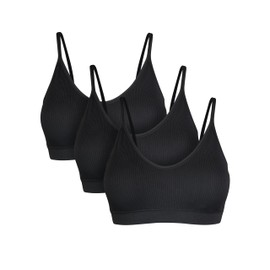 Basic Treasure Set of 3 Women's Seamless Comfort Bra, Bustier without Underwire, with Removable Padding, Seamless, Padded and Soft Bra, Spaghetti | Black