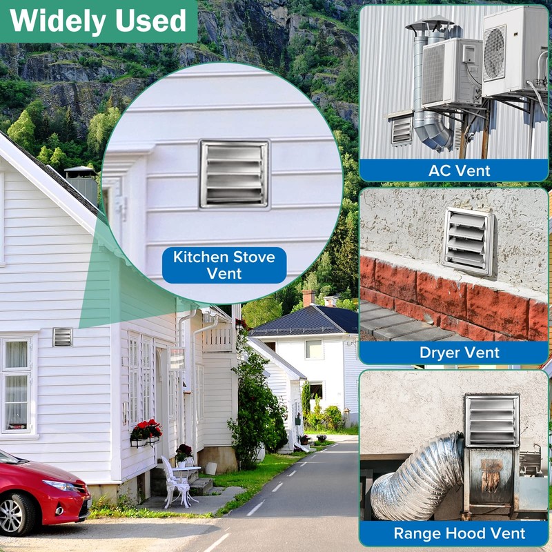 4" Metal Dryer Vent Cover for Exterior Wall, Stainless Steel