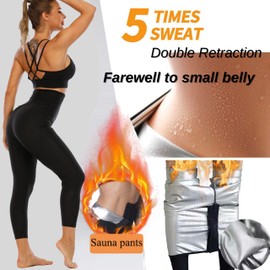 GOLD XIONG PADISHAH Women Sauna Pants Sauna Leggings High Waist Compression Sauna Sweat Pants Workout Sweat Leggings for Womens(Style 1,Large)