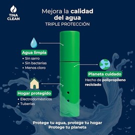 Tina Clean | Antisarro ECOLÓGICO para Tinaco y Cisterna 400–2000L 12 Meses| Filtro y Suavizador de Agua contra Sarro y Agua Dura
