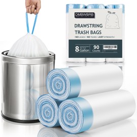DMBWBRB 8 Gallon Drawstring Trash Bags | 90 Counts Leakproof Medium Trash Bags | Unscented Kitchen Garbage Bags | 30 Liter Mini Wastebasket Liners for Kitchen Bathroom Bedroom Office