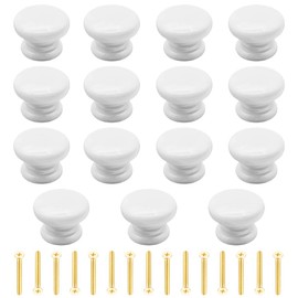 Yijunmca 15 Pack Cabinet Knobs Round Pulls 34mm White Wooden Drawer Knobs with Screws for Dresser Furniture Kitchen Bathroom Cupboards & Shutters Wardrobe Pulls, Mushroom Shape Handle