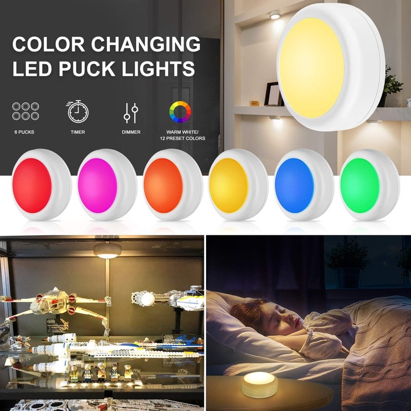 BLS LED Puck Lights with Remote Control, Wireless Under Cabinet
