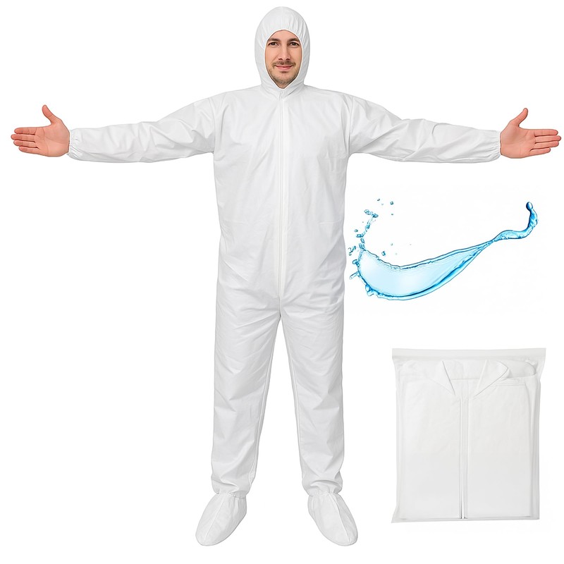 AZAM EXPRESS Hazmat Suits White Coveralls Disposable Waterproof PPE Jumpsuit