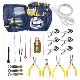 Jiayouy 20PCS Flute Tool Kit, Professional Flute Repairing Maintenance Tool Kit with Carry Bag, LED Leak Light, Key Cover Adjusting Tool, Key Indentation Clip, Pliers, Alcohol Lamp Burner