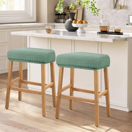 Lussenwert Stool Covers Rectangular Set of 4, Jacquard Vanity Stool Covers Stretch Washable Saddle Bar Stool Slipcover Bench Seat Protector with Elastic Bands Sage