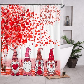 DuriLolly Happy Valentine's Day Shower Curtain Gnomes Red Pink Romantic Love Hearts Tree Couple Valentines Shower Curtains 71×71 inch Cute Holiday Bathroom Decor Curtains Set