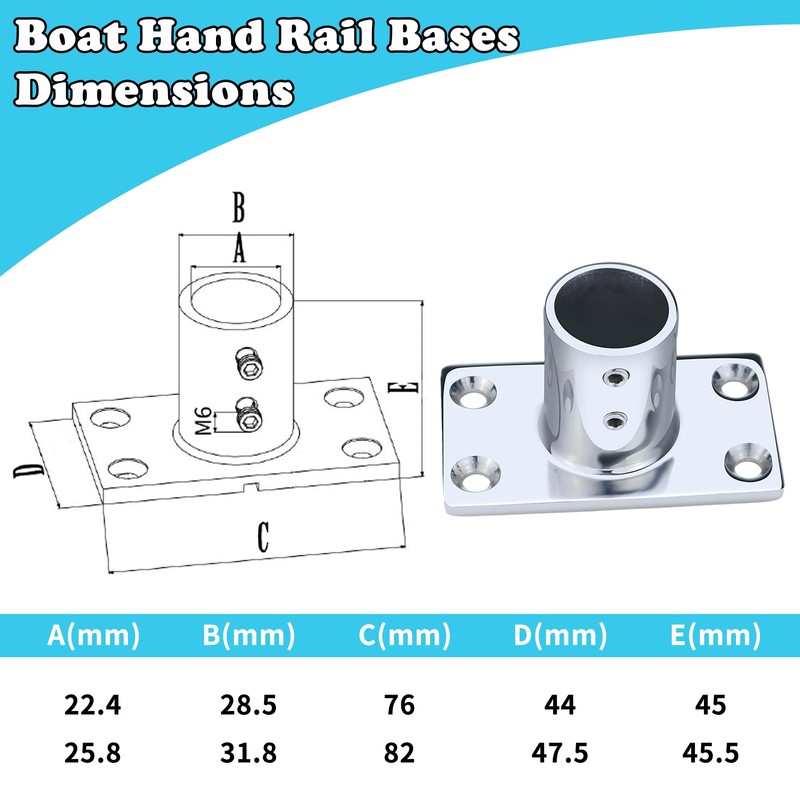 Pvrud Boat Hand Rail Bases 316 Stainless Steel 90° Rectangular