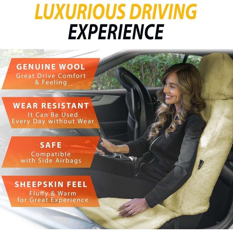 ZONETECH Sheepskin Seat Covers Fuzzy Car Seat Covers Tan Australian