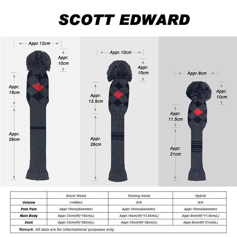 Scott Edward Golf Headcovers 5Pcs for Driver*1 Fairway*2 Hybrid*2,Knitted Elastic