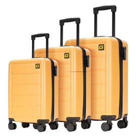 GinzaTravel 3 Piece ABS Hardside Luggage Sets Large Suitcase with Spinner Wheels with Spinner Wheels, Yellow, 20/24/28 Inch