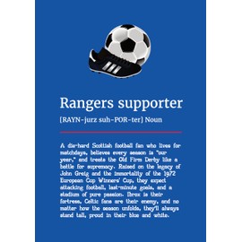 Rangers Football Fan Definition Wall Art, Blue and White Print, Scottish Football Club Supporter Decor. Size A4