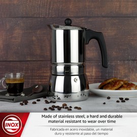 Magefesa Genova Stovetop Espresso Maker, 4 Cups/6.5 oz, 18/10 Stainless Steel Moka Pot, Italian Greca Coffee Maker, Suitable for Induction
