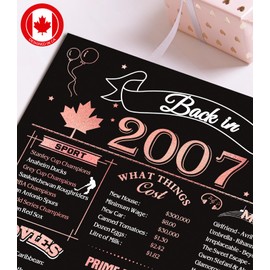 18th Birthday Card, Jumbo 18th Anniversary Card, CANADA 25x20cm Back in 2007, Rose Gold Happy 18th Birthday Card for Woman, Best Friend, Classmate, Sister, Funny 18 Birthday Gifts for Girlfriend, Her