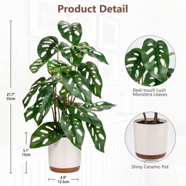 Fake Plants 21.7'' Faux Monstera Plant Tall Artificial Plants Indoor with Pots Faux Plants Fake Potted Plants Artificial Decor Fake Monstera Silk Plants for Home Living Room Bedroom Bathroom Office