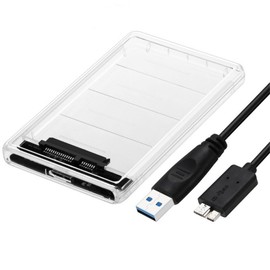 Transparent 2.5-inch HDD Case, USB 3.0 Connection, SATA Compatible, HDD/SSD, External Drive Case, Screws & Tools Not Required, Easy to Install & Remove, Compatible with Windows, Mac, Linux, etc