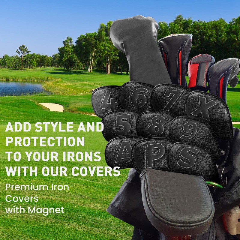 Golf Iron Headcovers 10 Pack Set Synthetic Leather with Magnetic